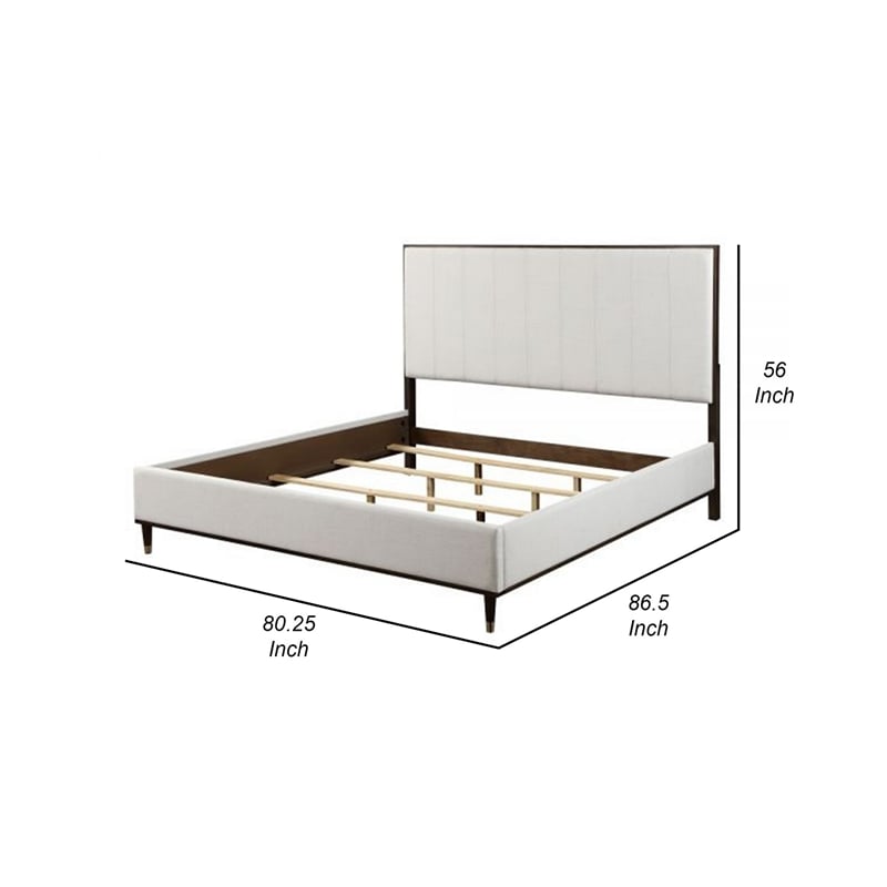 Bowery Hill King Bed in Light Gray Fabric Crisp White and Smooth Brown