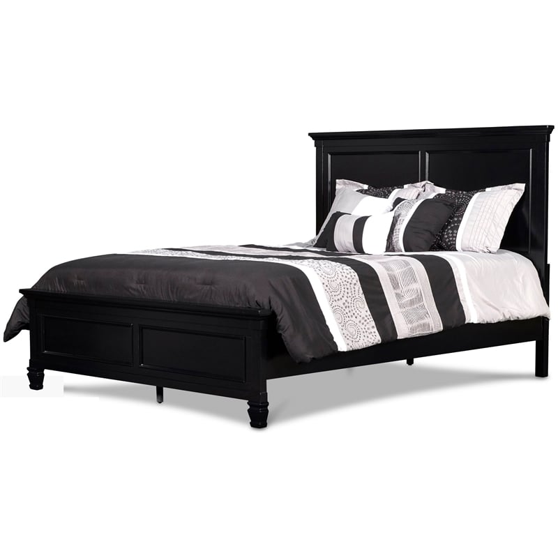 Bowery Hill Queen Bed Panel Design with Molded Details in Black Wood