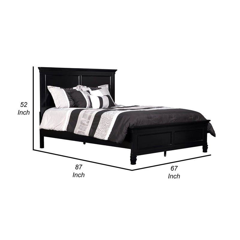 Bowery Hill Queen Bed Panel Design with Molded Details in Black Wood