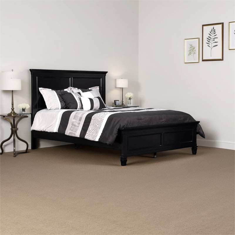 Bowery Hill Queen Bed Panel Design with Molded Details in Black Wood