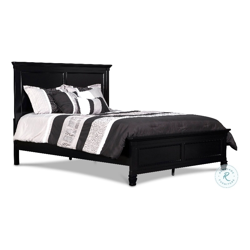 Bowery Hill Queen Bed Panel Design with Molded Details in Black Wood