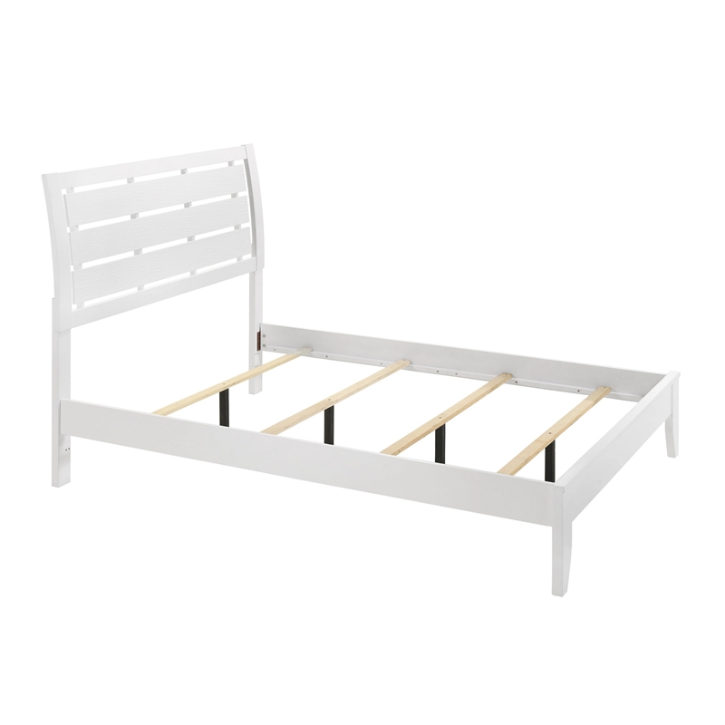 Bowery Hill King Bed Slatted Headboard Chamfered Legs in White Wood Modern