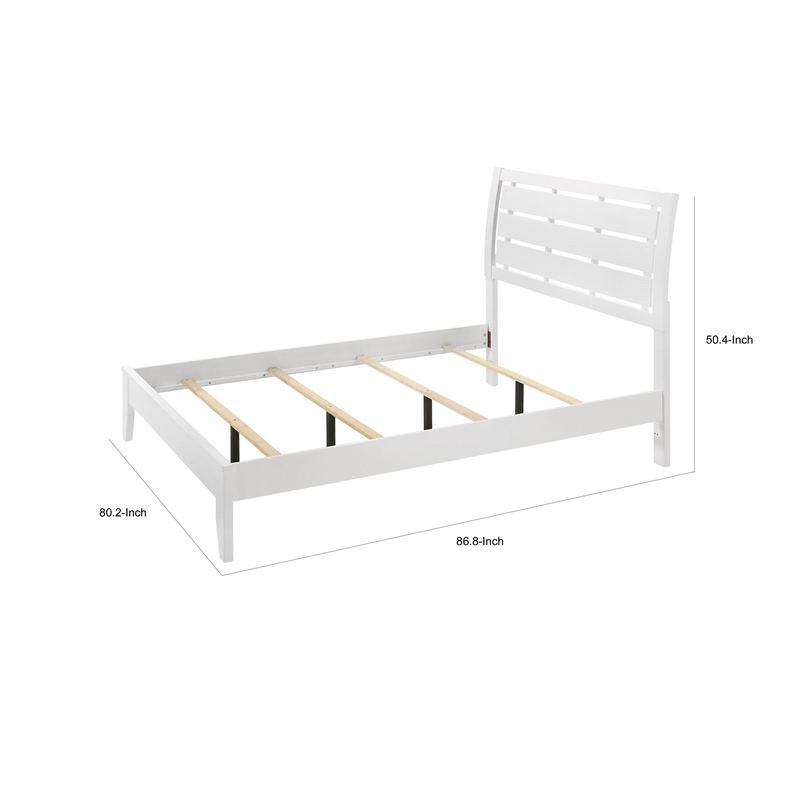 Bowery Hill King Bed Slatted Headboard Chamfered Legs in White Wood Modern