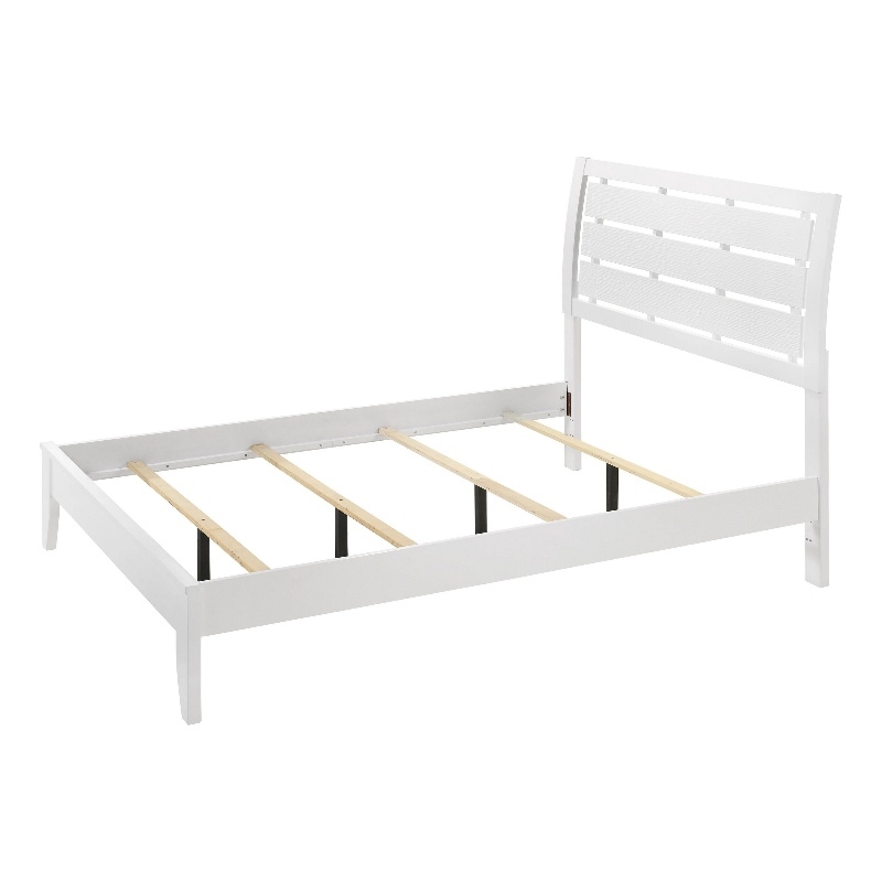 Bowery Hill King Bed Slatted Headboard Chamfered Legs in White Wood Modern