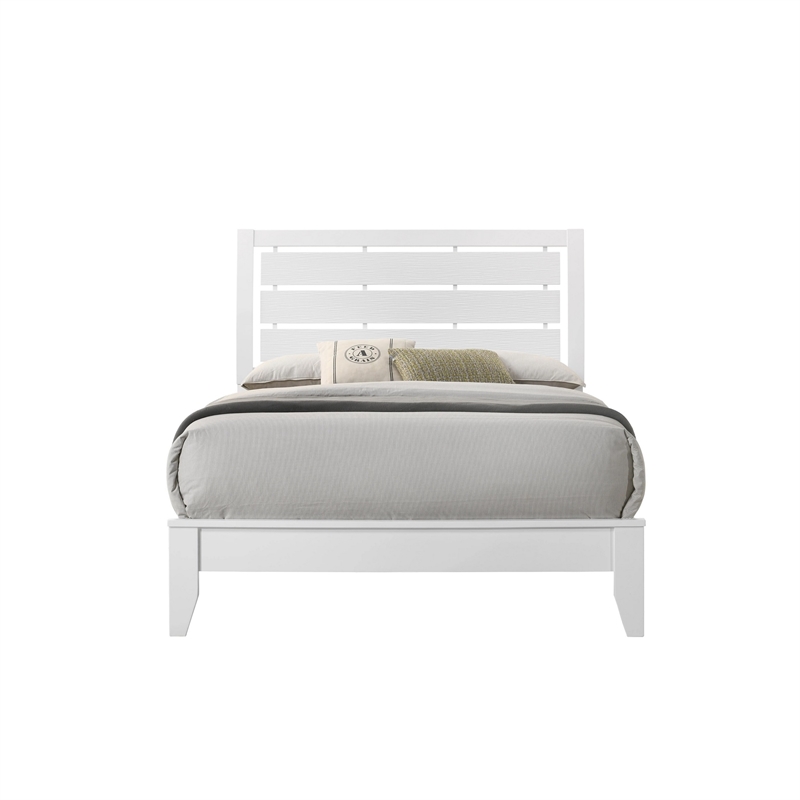 Bowery Hill King Bed Slatted Headboard Chamfered Legs in White Wood Modern
