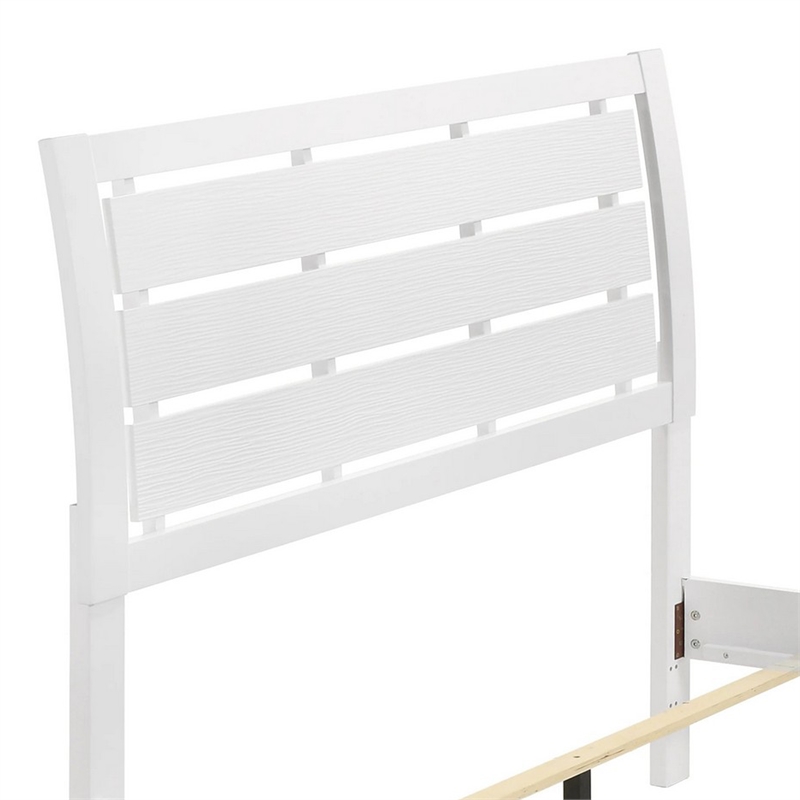 Bowery Hill King Bed Slatted Headboard Chamfered Legs in White Wood Modern