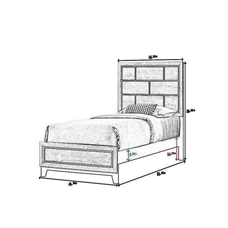 Bowery Hill Twin Bed Geometric Panel Headboard Modern in Gray Wood Finish