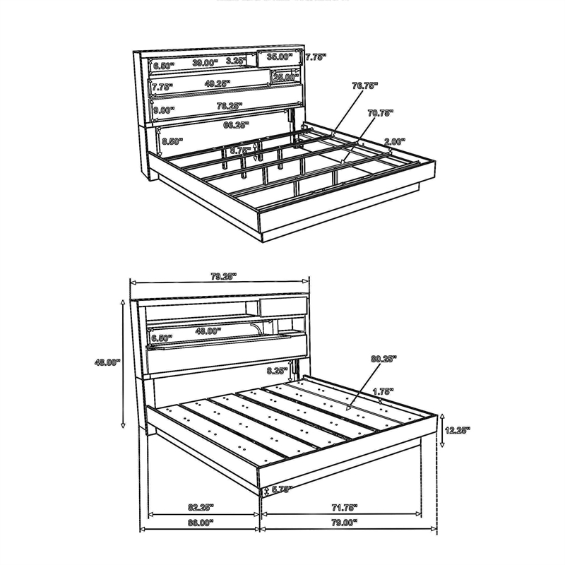 Bowery Hill King Bed Bookcase Headboard in Wood Gray Hidden Storage