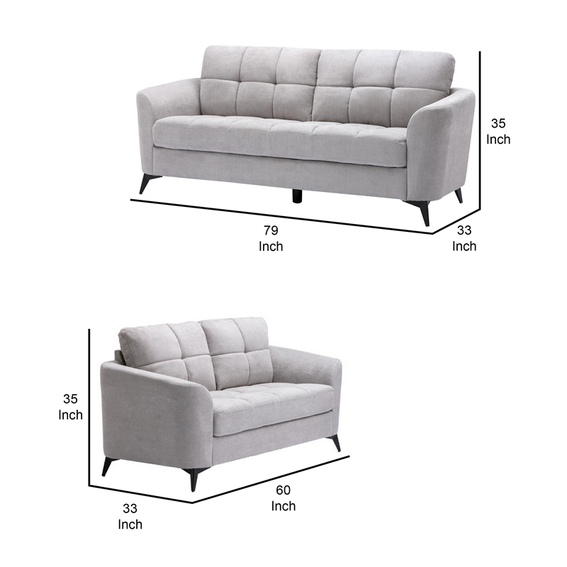 Bowery Hill 2 PC Sofa and Loveseat Set in Light Gray Linen Upholstery