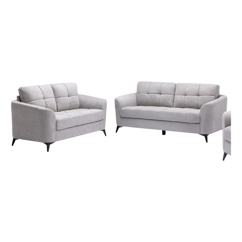 Bowery Hill 2 PC Sofa and Loveseat Set in Light Gray Linen Upholstery