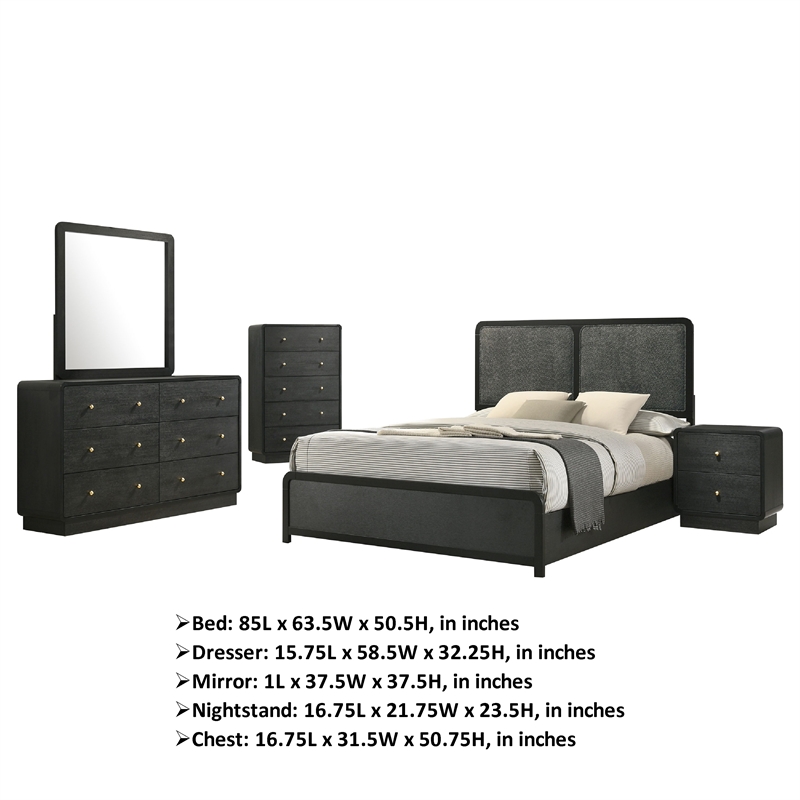 Bowery Hill 5pc Queen Bedroom Set in Charcoal Gray Upholstery and Gold