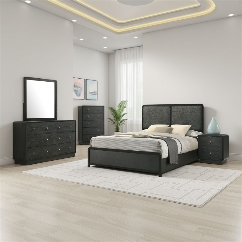 Bowery Hill 5pc Queen Bedroom Set in Charcoal Gray Upholstery and Gold