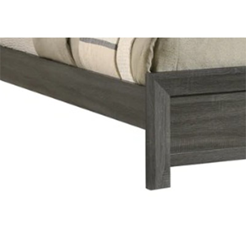 Bowery Hill King Bed with Chevron Patterned Headboard in Dark Gray Wood