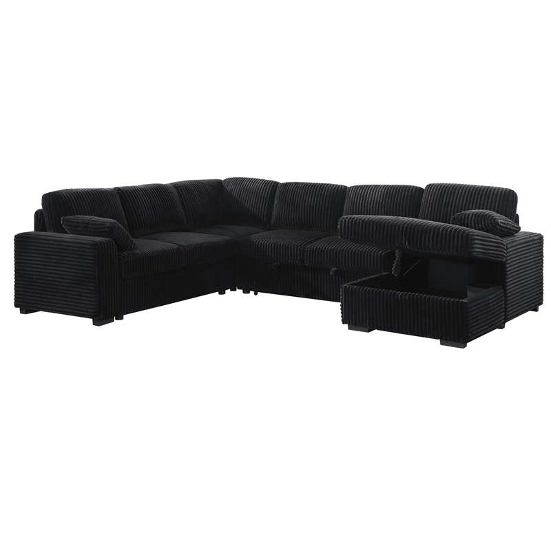 Bowery Hill Sectional Sleeper Sofa with Pull Out Bed Chaise in Black