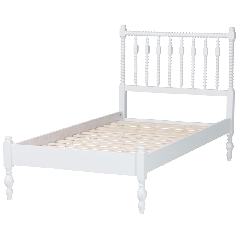 Bowery Hill Spindle Platform Bed Turned Bed Frame Twin in White