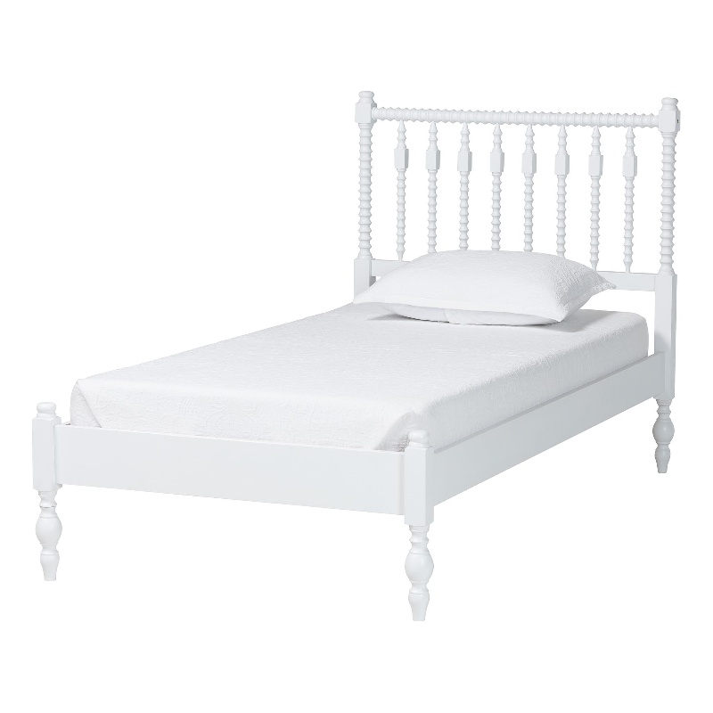 Bowery Hill Spindle Platform Bed Turned Bed Frame Twin in White