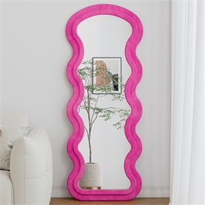 Bowery Hill Full Length Wave Floor Mirror Wood Frame for Bedroom in Rose