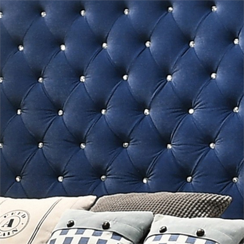 Bowery Hill Wingback King Bed Tufted Headboard in Pacific Blue Velvet