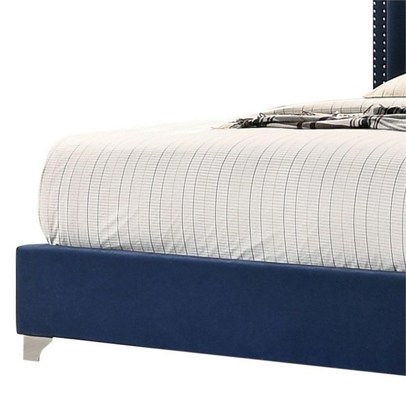 Bowery Hill Wingback King Bed Tufted Headboard in Pacific Blue Velvet