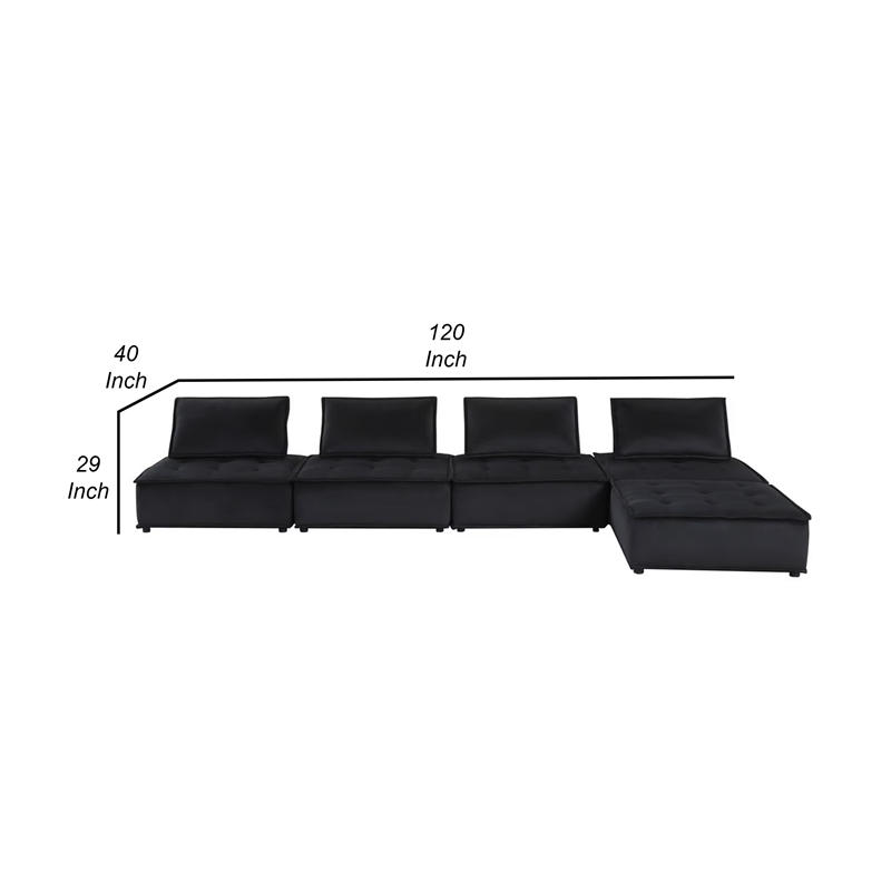 Bowery Hill 5pc Modular Sofa and Loveseat Set Tufted in Black Velvet