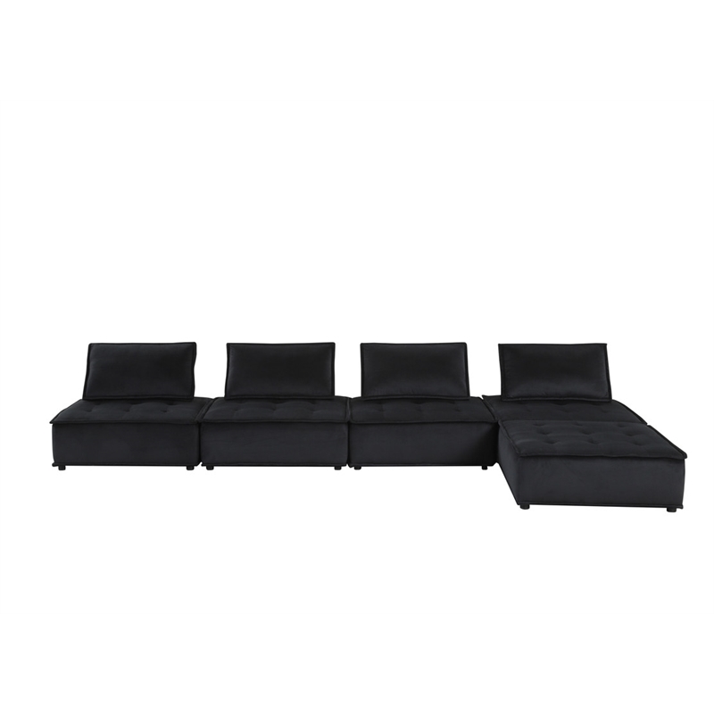 Bowery Hill 5pc Modular Sectional Sofa with 2 Ottomans in Black Velvet