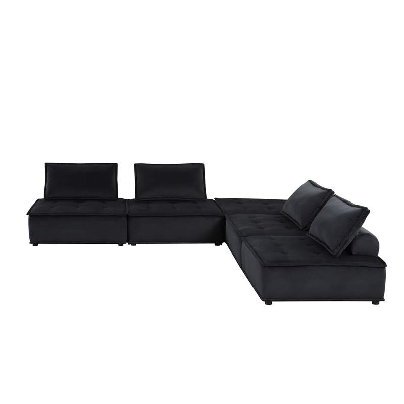 Bowery Hill 5pc Foam Modular Sectional Sofa with Ottoman in Black Velvet