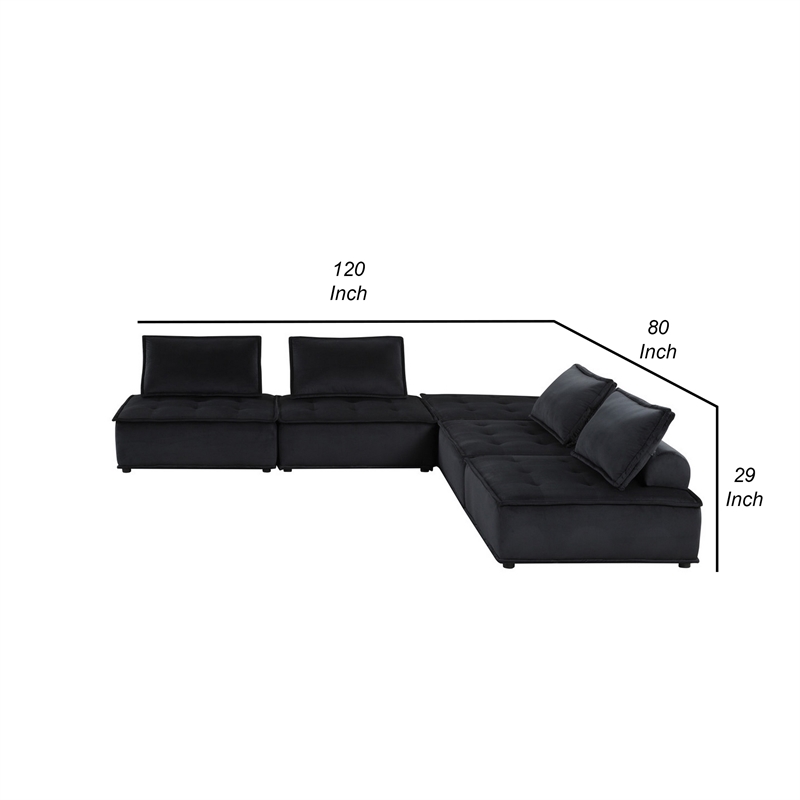 Bowery Hill 5pc Foam Modular Sectional Sofa with Ottoman in Black Velvet