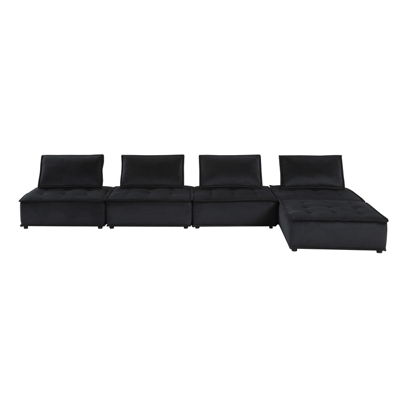 Bowery Hill 5pc Foam Modular Sectional Sofa with Ottoman in Black Velvet