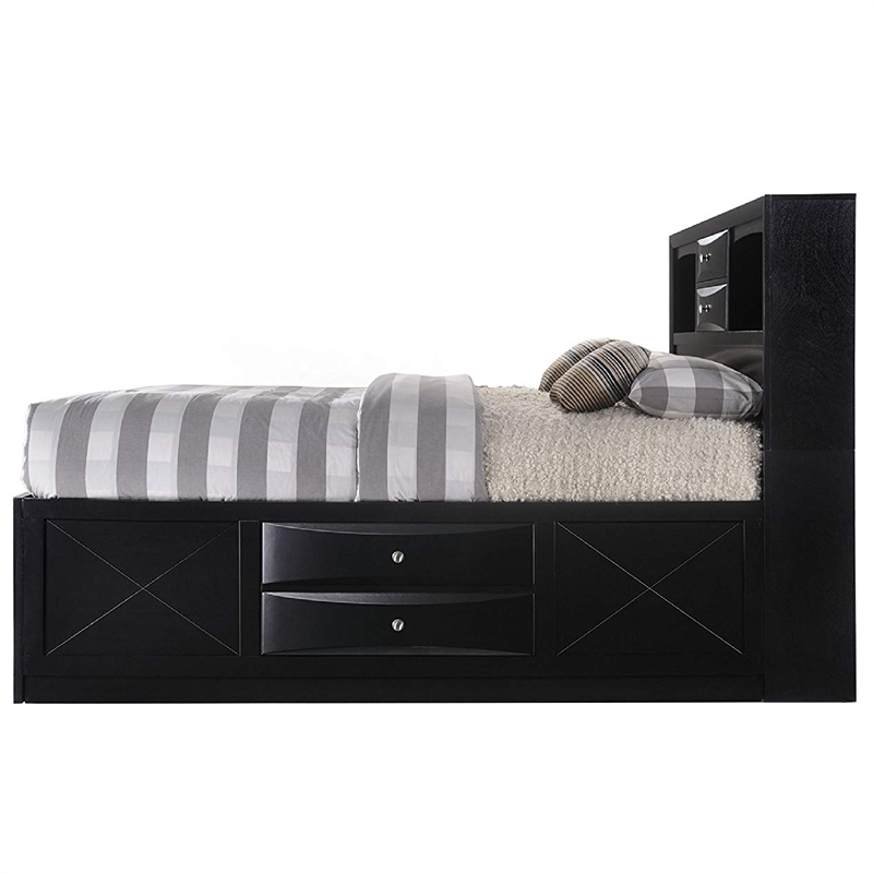 Bowery Hill Queen Wooden Storage Bed with 8 Spacious Drawers in Black