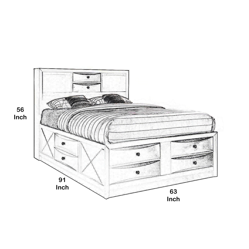 Bowery Hill Queen Wooden Storage Bed with 8 Spacious Drawers in Black