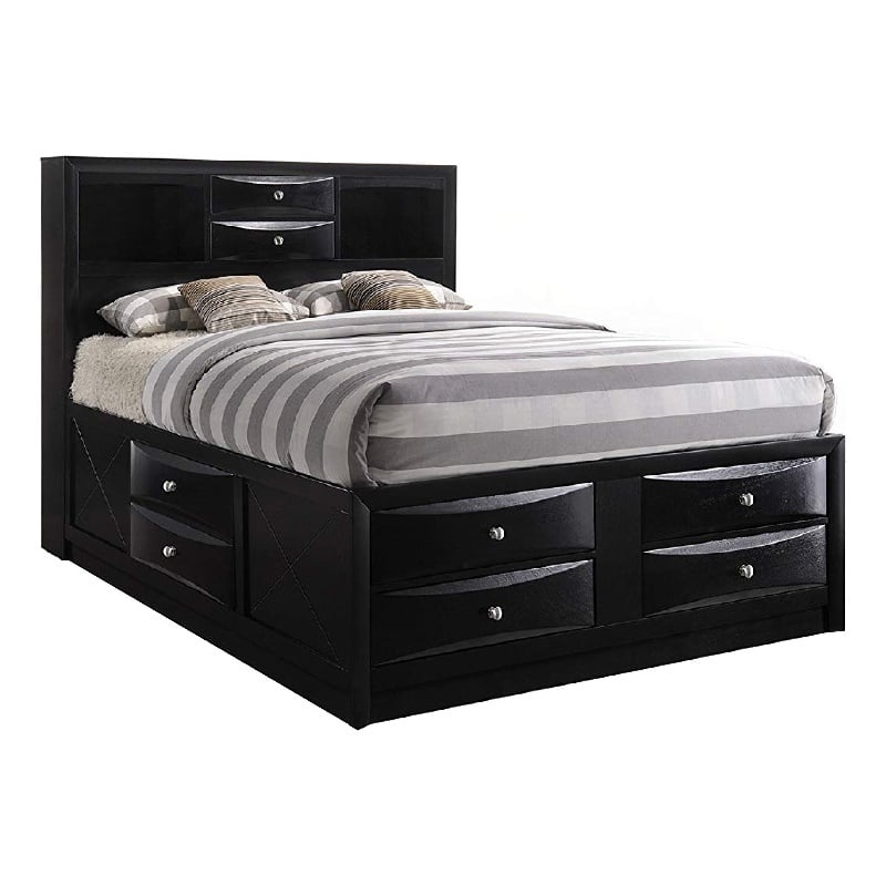 Bowery Hill Queen Wooden Storage Bed with 8 Spacious Drawers in Black