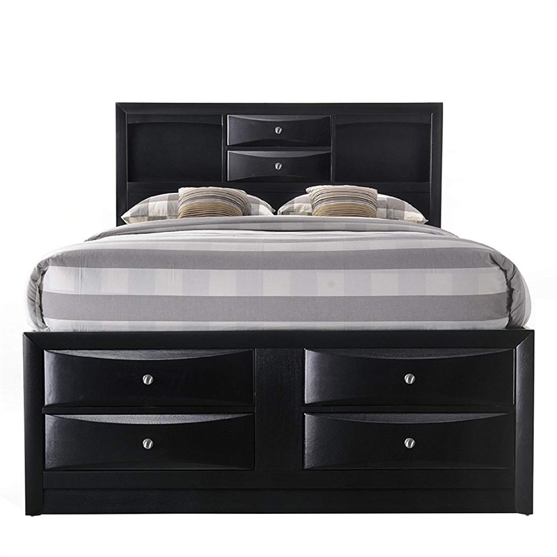 Bowery Hill Queen Wooden Storage Bed with 8 Spacious Drawers in Black