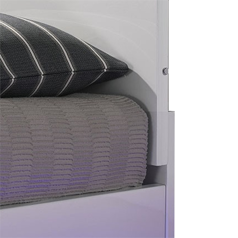 Bowery Hill King Bed with Silver Trimmed Headboard LED Footboard in White