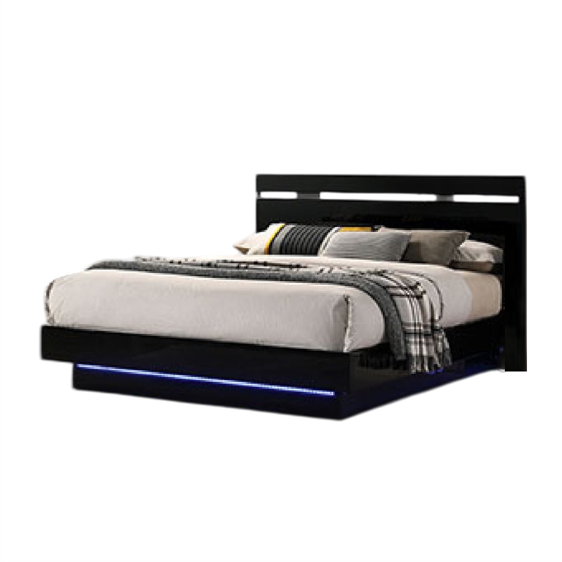 Bowery Hill King Bed with Silver Trimmed Headboard LED Footboard in Black