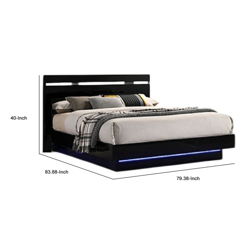 Bowery Hill King Bed with Silver Trimmed Headboard LED Footboard in Black