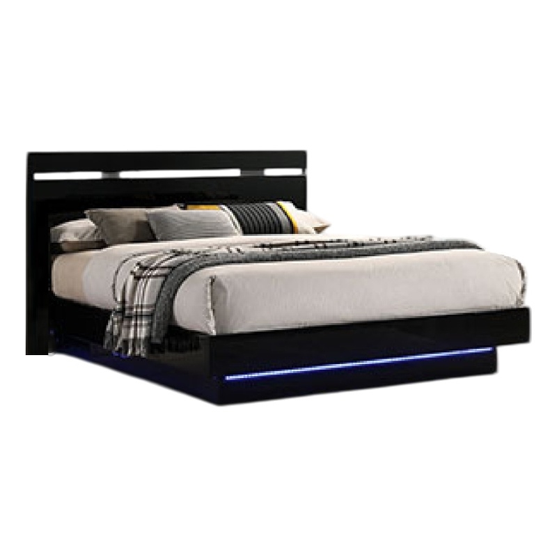 Bowery Hill King Bed with Silver Trimmed Headboard LED Footboard in Black