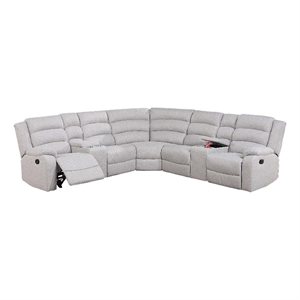 Bowery Hill L Shape 3pc Manual Reclining Sectional Sofa in White Burlap