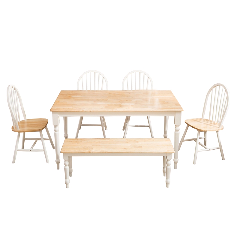Bowery Hill 6 Piece Farmhouse Wooden Dining Set in White and Brown