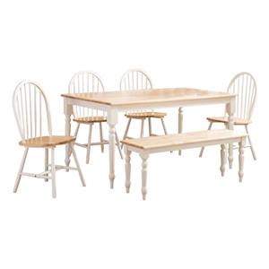Bowery Hill 6 Piece Farmhouse Wooden Dining Set in White and Brown