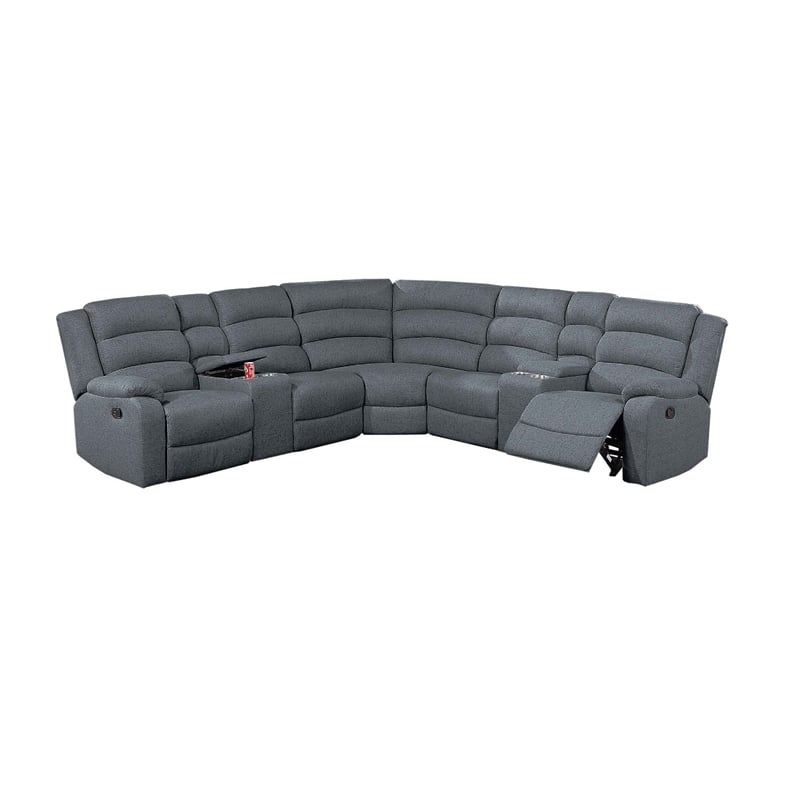 Bowery Hill L Shape 3pc Manual Reclining Sectional Sofa in Dark Gray Burlap