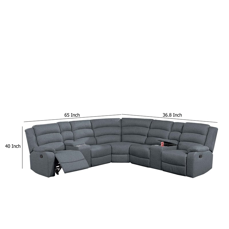 Bowery Hill L Shape 3pc Manual Reclining Sectional Sofa in Dark Gray Burlap