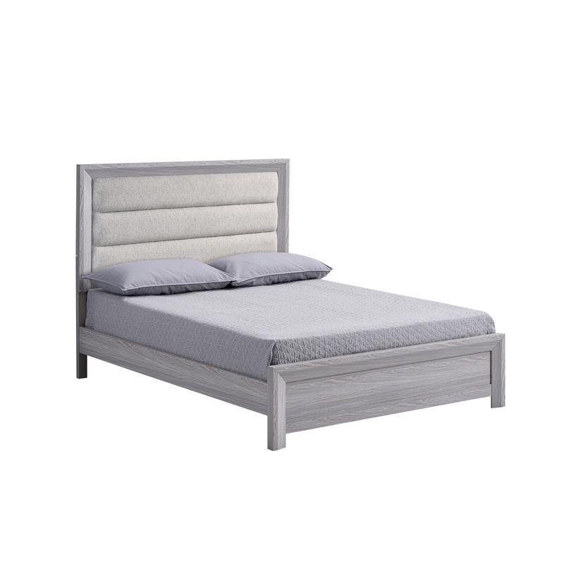 Bowery Hill Full Bed Channel Tufted Upholstered Headboard in Driftwood Gray