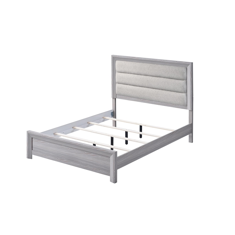 Bowery Hill Full Bed Channel Tufted Upholstered Headboard in Driftwood Gray