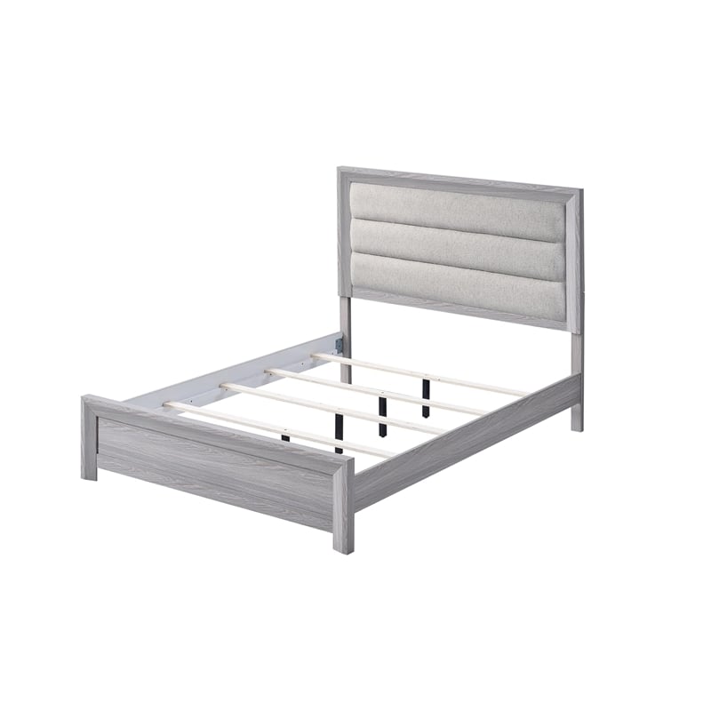 Bowery Hill Full Bed Channel Tufted Upholstered Headboard in Driftwood Gray