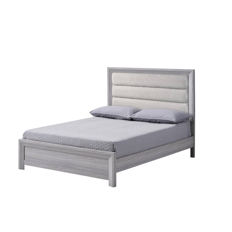 Bowery Hill Full Bed Channel Tufted Upholstered Headboard in Driftwood Gray