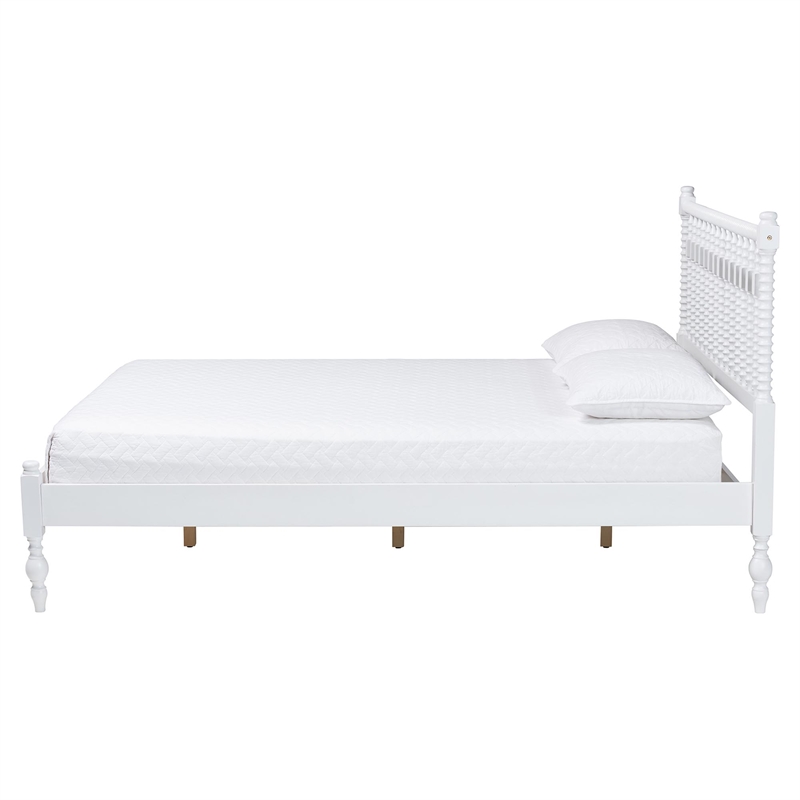 Bowery Hill Spindle Platform Bed Turned Bed Frame Queen in White