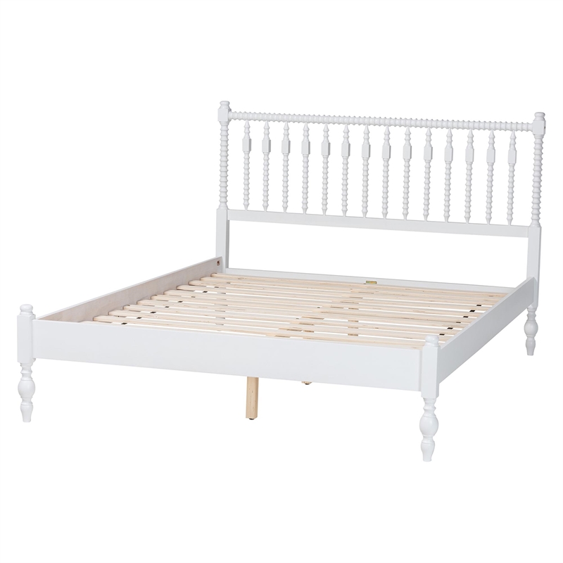 Bowery Hill Spindle Platform Bed Turned Bed Frame Queen in White