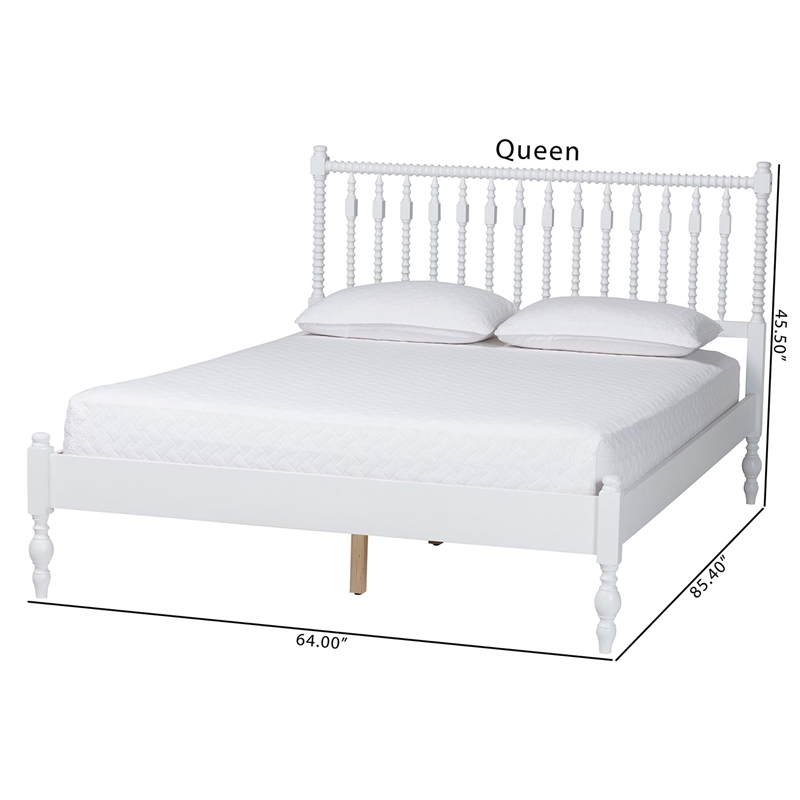 Bowery Hill Spindle Platform Bed Turned Bed Frame Queen in White
