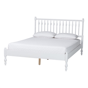 Bowery Hill Spindle Platform Bed Turned Bed Frame Queen in White