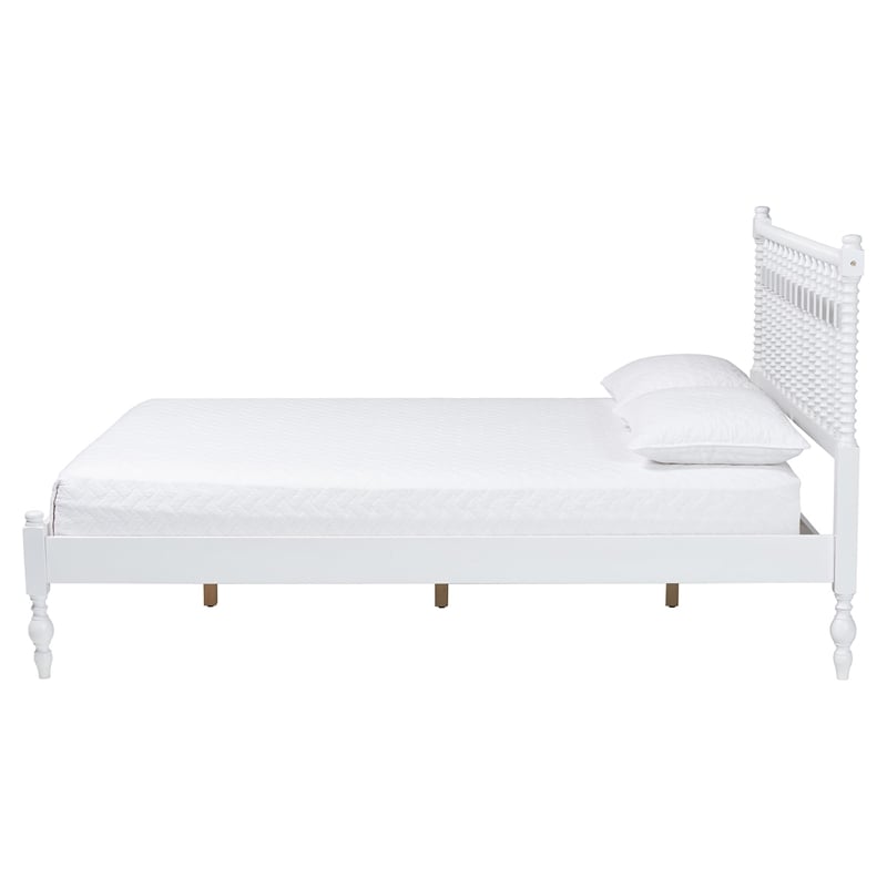 Bowery Hill Spindle Platform Bed Turned Bed Frame Full in White